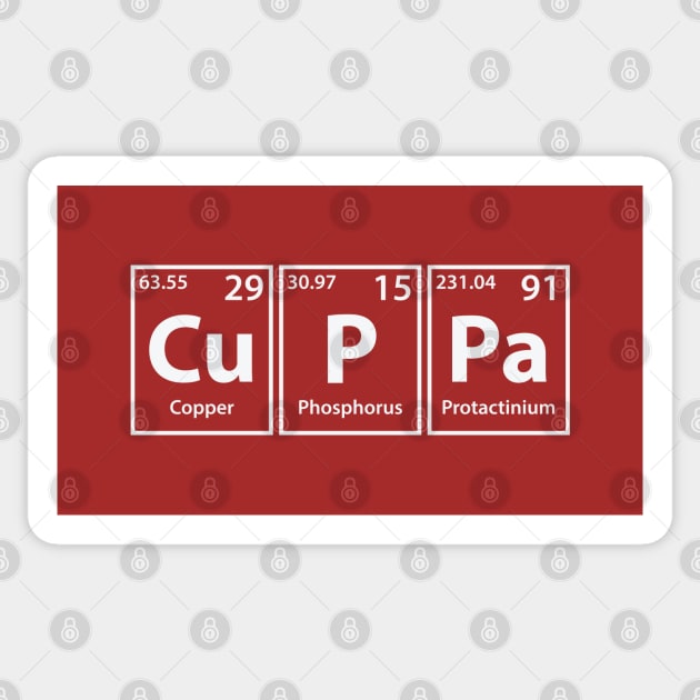 Cuppa (Cu-P-Pa) Periodic Elements Spelling Sticker by cerebrands